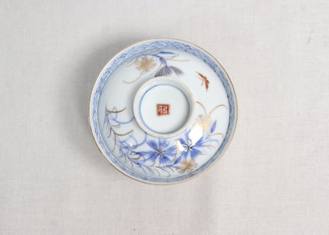 明治前期金彩撫子図飯茶碗