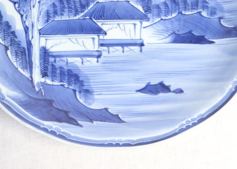 江戸幕末染付山水図尺皿