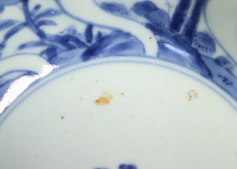 江戸中期青磁染付草花図なます皿③ ホツ
