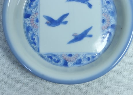 明治後期～大正銅判菊と鳥三羽図小皿