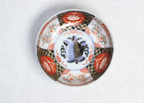 明治前期色絵桃と三方に菊図6寸鉢 五客組 1ヶニュウ