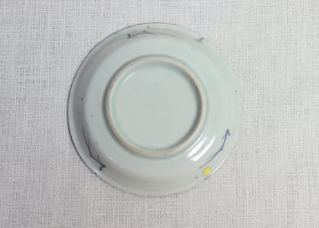 江戸中期染付海辺に船図小皿　小ホツ