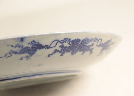明治前期紙刷菊と唐子に桜図尺皿