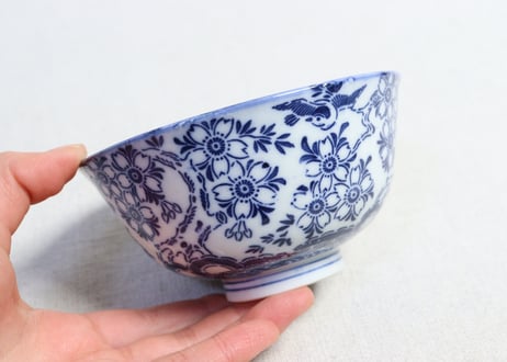 明治前期紙刷桜図飯茶碗②　黒点有り