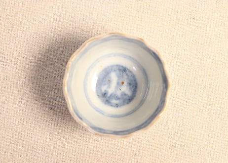 明治前期軍配と鶴松図通り物小向付 黒点有り