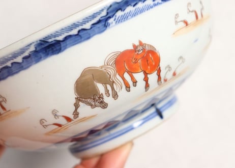 明治前期色絵馬図三ツ組鉢