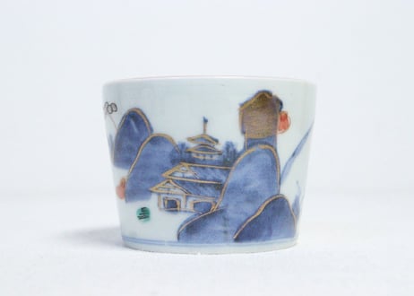 江戸中期色絵山水図猪口