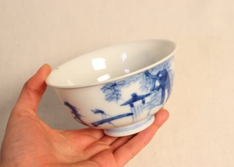 大正～昭和戦前染付山水図蓋茶碗