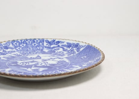 明治後期～大正銅判割絵と山水図イゲ縁８寸皿