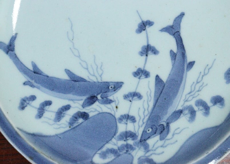 江戸中期染付鮎図6.5寸皿 小ホツ | 吉祥寺PukuPuku