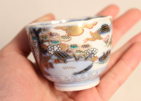 明治前期色絵山水図通り物小向付