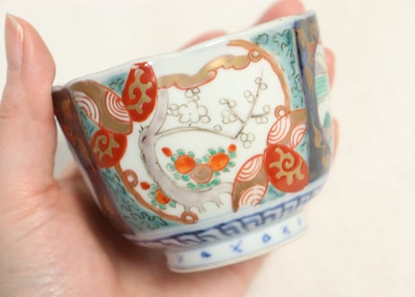 明治前期色絵梅と山水図向付②釉剥げ
