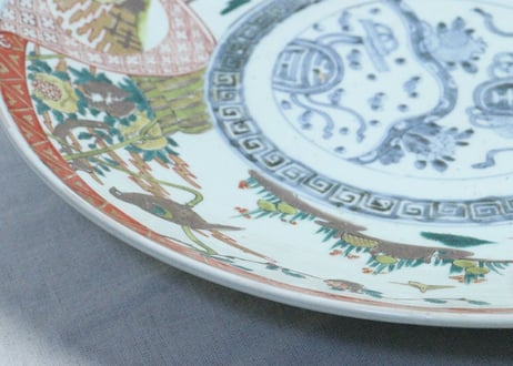 明治前期色絵ザクロに鳥図尺５寸皿