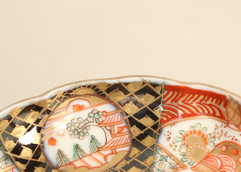 明治前期色絵桃と山水と菊図通り物小皿 5客組 | 吉祥寺PukuPuku