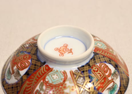 明治前期色絵桃と松竹梅図飯茶碗