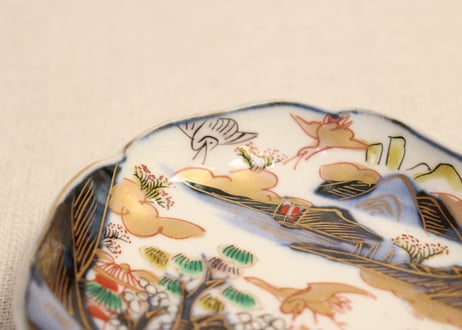 明治前期色絵山水図通り物豆皿