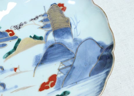 江戸中期色絵山水図7寸皿➁　釉剥げ