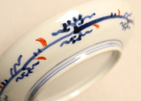 明治前期色絵窓絵に梅と松鶴図6寸皿
