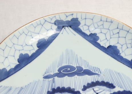 江戸幕末染付富士と氷裂文尺皿