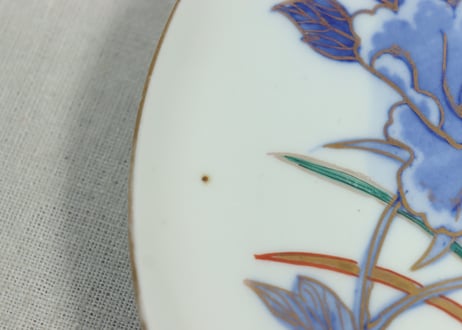 明治後期～大正銅判色絵牡丹と水仙図７寸皿②　少甘手