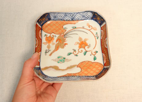 明治前期色絵鳳凰図角皿