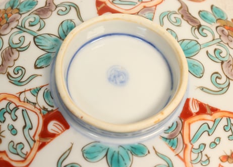 明治前期色絵三方に牡丹図蒸茶碗