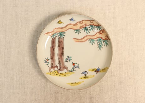明治前期色絵竹と小鳥図小皿