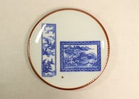 明治後期~大正銅判山水と萩図窓絵9寸イゲ皿②　黒点有