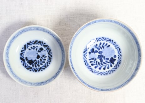 明治前期色絵三方に竹梅図通り物飯茶碗