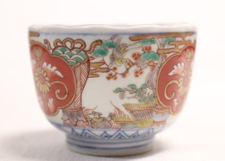 明治前期色絵松竹梅に鶴亀図通り物向付