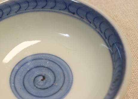 江戸後期染付柳と渦巻図飯茶碗②少甘手