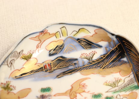 明治前期色絵山水図通り物豆皿