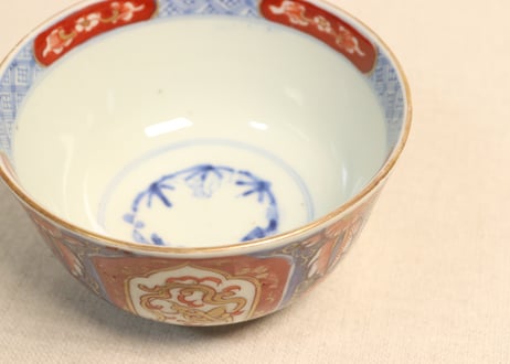 明治前期色絵四方に龍と鳳凰図通り物飯茶碗