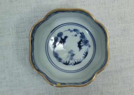 江戸中期色絵四方芭蕉と人物図角向付 ノミホツ