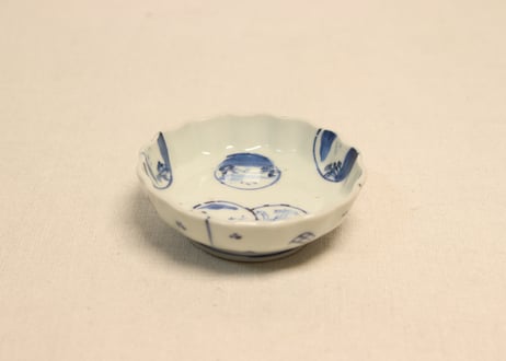 江戸幕末染付山水窓絵散らし図豆皿②　フリモノ