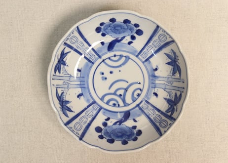 なます皿 向付 2セット 染付 色絵付 花文様 同柄 窯傷 歪み なます皿 向付 2セット 染付 色絵付 花文様 同柄 窯