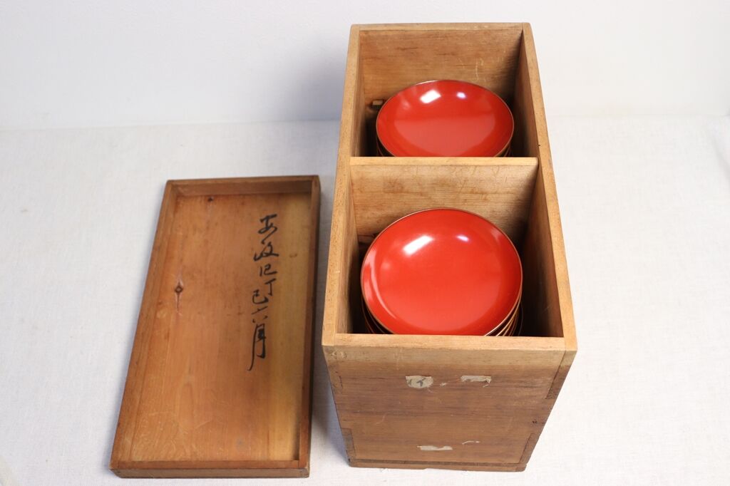 塗師 長遊斎 鶴漆絵 沈朱小吸物椀 拾客 朱塗 鶴