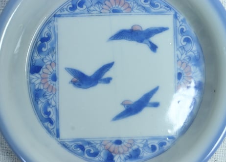明治後期～大正銅判菊と鳥三羽図小皿