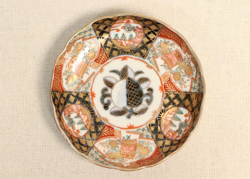 明治前期色絵桃と山水と菊図通り物小皿 5客組 | 吉祥寺PukuPuku