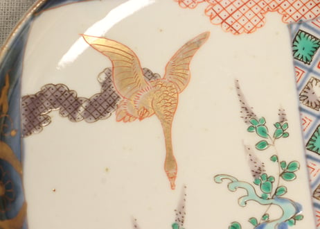 明治前期色絵流水に水鳥図小皿①