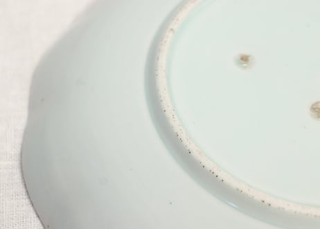 江戸幕末染付山水と花図7寸皿
