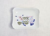 明治後期～大正染付桜と碇図長角皿