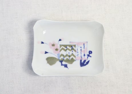 明治後期～大正染付桜と碇図長角皿