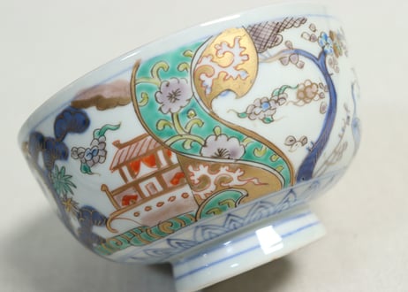 明治前期色絵鶴と松竹梅図通り物蒸茶碗