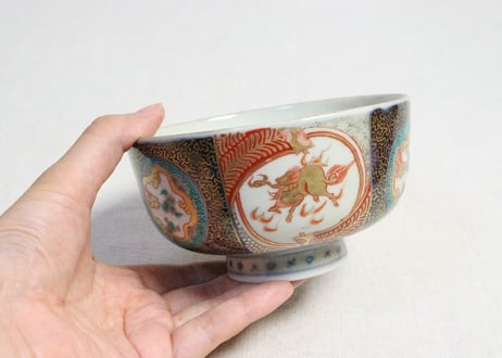 明治前期色絵麒麟と龍図蒸茶碗