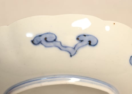 明治前期色絵芦に鳥と牡丹図通り物7寸皿②少甘手,少かたつき