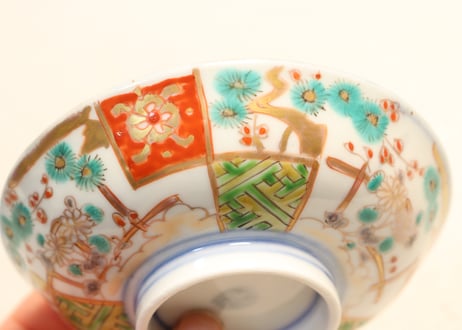 明治前期色絵松梅菊図飯茶碗