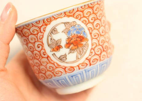 江戸幕末色絵牡丹と渦巻図向付5客組