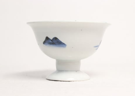 江戸幕末染付山水図盃洗 ホツ,ぐらつき