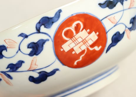 明治前期色絵松竹梅と鶴図8寸鉢①